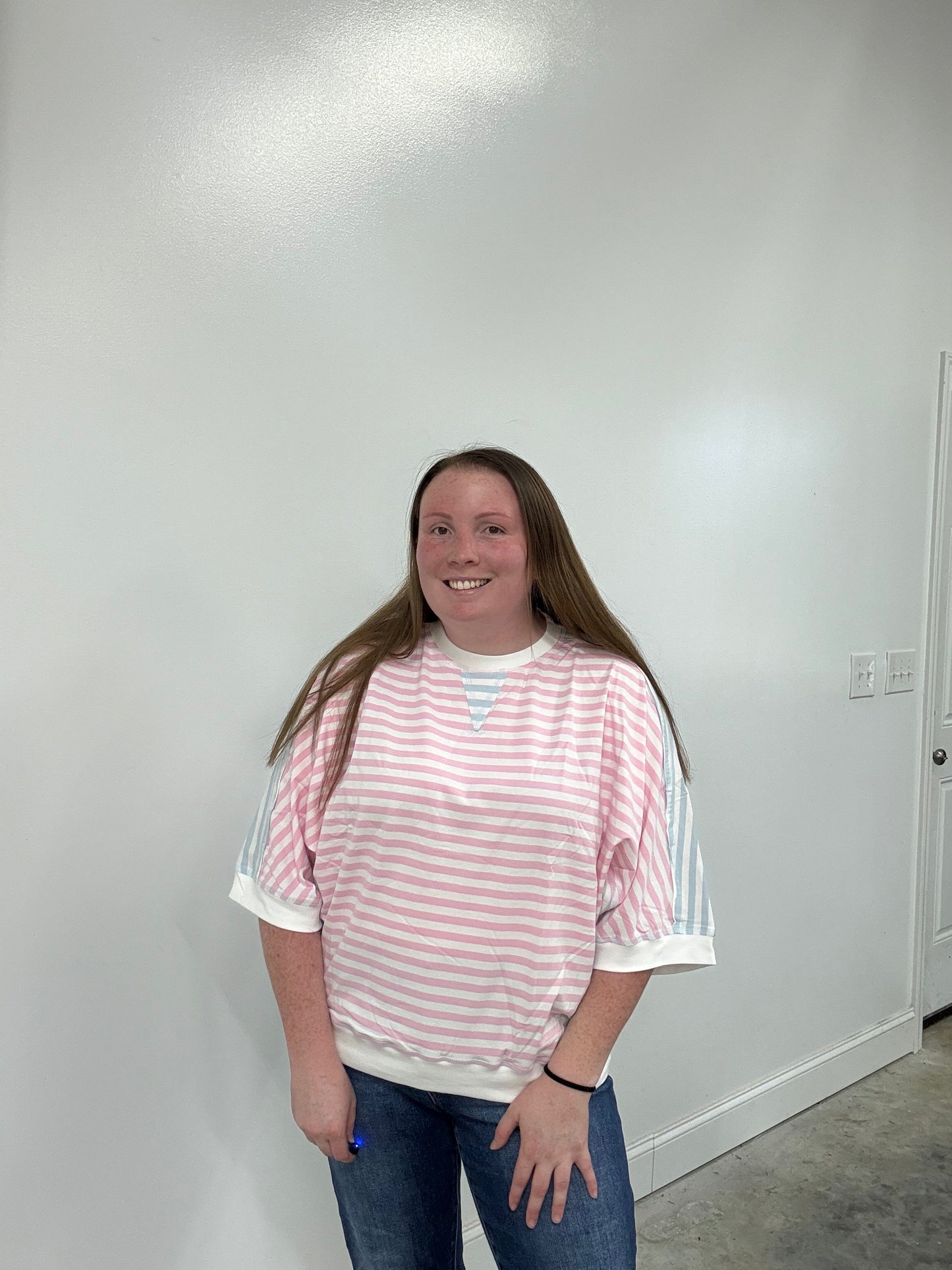 Pink & Blue Oversized Striped Tee
