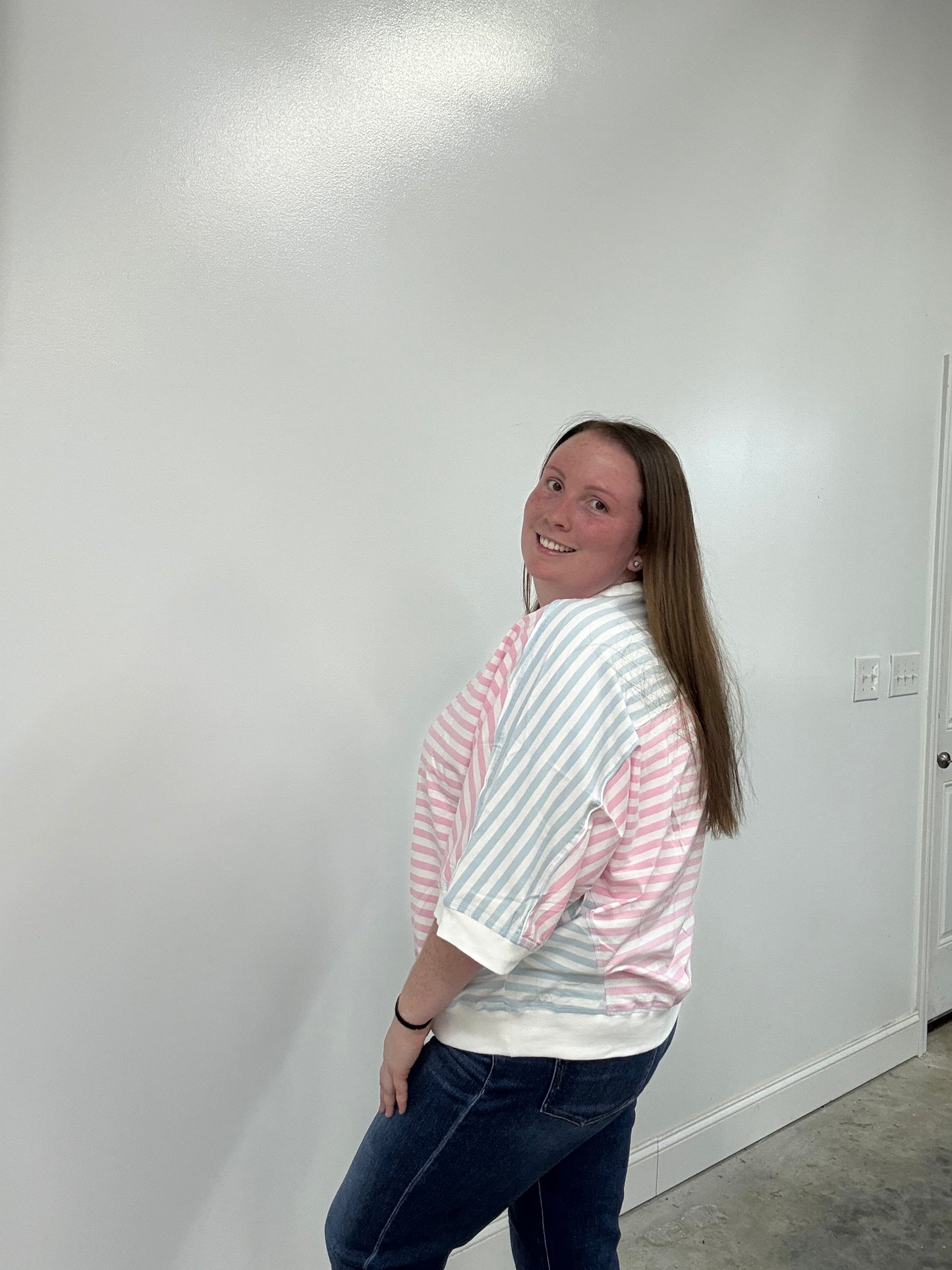 Pink & Blue Oversized Striped Tee